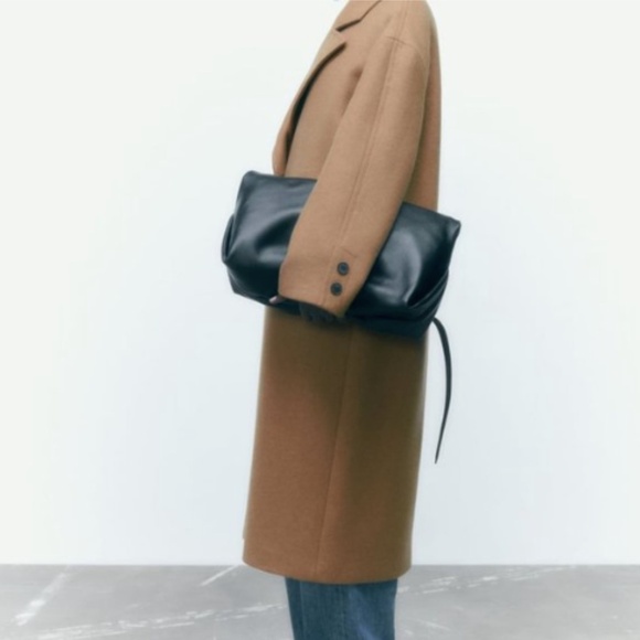 Zara Tan Wool Blend Oversized Coat M - Picture 3 of 16